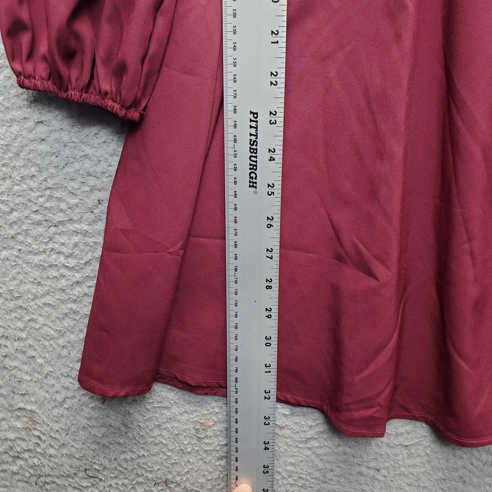 Exlura Dress Womens Medium Burgundy Balloon Sleeve Square Neck Smocked Back Zip - Picture 3 of 11